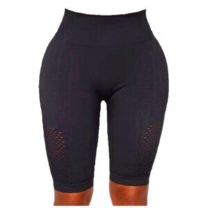 Fashion Nova Black Active Shaper Shorts High Waisted Long Bike Short L/XL